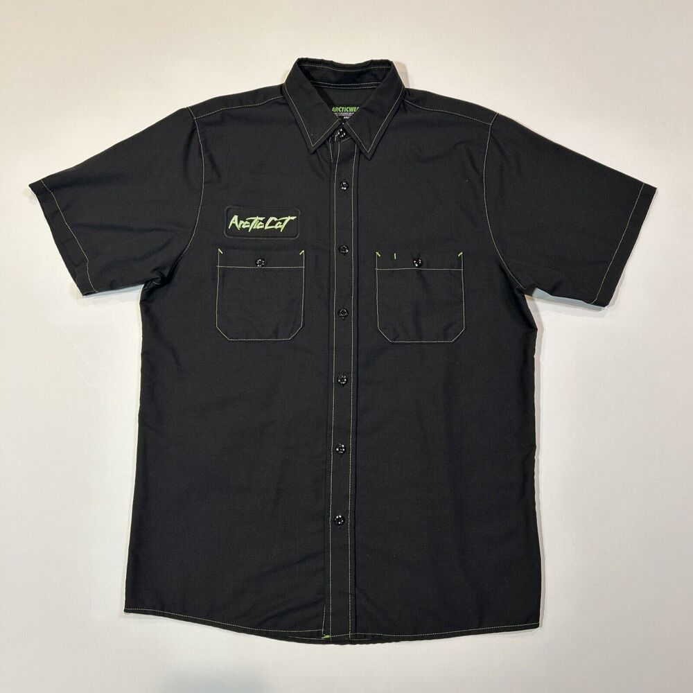 Arctic Cat Shirt Adult Medium Black Button Up Arcticwear Mechanic Shirt Mens